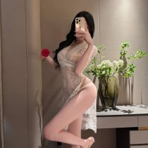 Fei Niao Moon Gazing Lingerie Set - Sexy Deep V Lace Sheer Outfit with Side Slit & Bodycon Uniform Style
