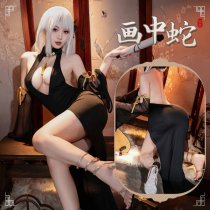 Feimu Halloween Lingerie Dress - Deep V-Neck Cheongsam Style Sensual Sleepwear for Women