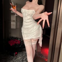 Feiniao Moon Gaze Lace Bodysuit - Sexy Mesh Camisole Sleepwear, Bodycon Wrap Dress for Date Night