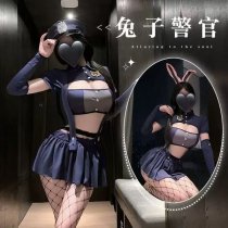 Flirty Bunny Police Officer Costume - Sexy Pure-Delight Bunny Girl Sleepwear Set with Mini Skirt