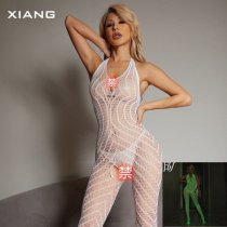 Glow-in-the-Dark Lace Bodysuit for Women – Sexy Sheer Mesh Open-Crotch One-Piece Lingerie,Europe and America-Style Eroti