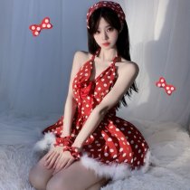 Glowing Cloud Christmas Lingerie Set - Polka Dot French Sleep Dress & Matching Bralette for New Year Eve