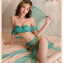 Green Silk Belly Dance Costume - Vintage Western Region-Inspired Seductive Harem Outfit for Cosplay & Performance