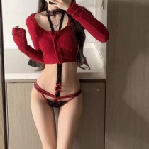 Guiyun Sensual Lingerie Set - Pure & Tempting Lace Low-Rise G-String with Halter Neck Design