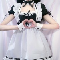 Japanese Style Black and White Maid Dress with Lace Trim & Bow - Cosplay Costume & Party Outfit