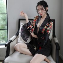 Japanese Kimono-Style Lingerie Set - Deep V Sexy Sleepwear & Bedroom Play Outfit, No-Remove Design