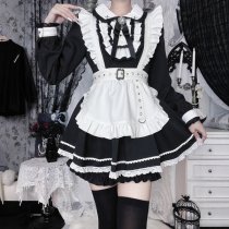 Japanese Style Lolita Dress - Sweet & Edgy Black White Maid Cosplay Costume, Aesthetic Subculture Outfit