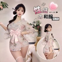 Japanese-Style Sexy Lingerie & Kimono Robe Set with Bow Detail – Elegant Sleepwear Collection