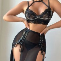 Lace Halter Neck Sexy Lingerie Set – High Slit Bondage Style Outfit for Women