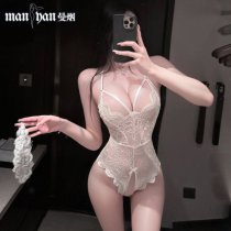 Lace Sexy Sleepwear Set - Open-Crotch Strap Bodysuit for Small Bust Enhancement, Seductive Lingerie Outfit