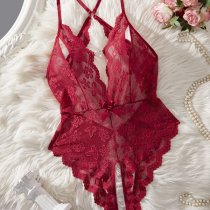 Lace Sheer Bodysuit for Women - Sexy European Style Erotic Lingerie, Full-Body Transparent Intimate Wear