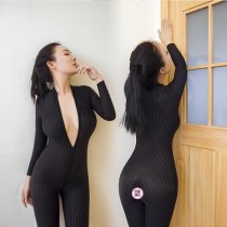Lingerie Bodysuit with Dual Zippers - High-Elastic Open-Crotch Club Outfit, Sensual Shapewear Queen Costume Set
