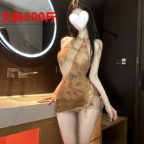 Lingerie-Inspired Vintage Cut-Out Cheongsam Sleepwear – Sheer Temptation Robe with High Slit & Chest Detail