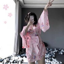 Linlinting Women's Sexy Pink Japanese-Style Kimono Robe Set - Floral Lace Lingerie Ensemble