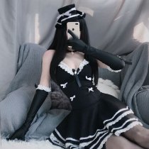 Lolita Maid Costume Sleepwear Set - Sexy Lace Trimmed Strap Nightdress with Matching Accessories
