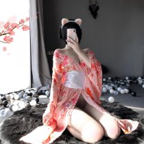 Japanese Kimono-Style Lingerie Set for Women – Long Cat Girl Sleepwear, Seductive & Elegant Nightwear