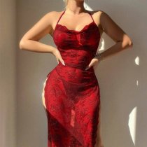 Plus Size Sexy Lace Sheer Dress - Elegant Mesh Long Nightgown for Women, European and American Foreign Trade Inspired Li