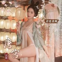 Sheer Ancient Chinese Court Lingerie Set - Sensual Dunhuang Flying Apsaras Bodysuit & Long Skirt for Plus Size Women