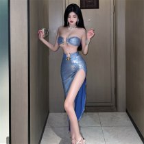 Love-Ruru Sexy Lace Corset Set – Nightclub-Style Off-Shoulder Mini Dress with High Slit Skirt for Women