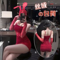 Manny Night Velvet Bunny Girl Bodycon Dress - Pure Temptation Lace-Up Sexy Lingerie Set