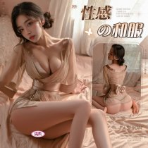 Mannyan Sexy Lingerie Set - Sheer Mesh Deep V-Neck Kimono Style Robe, Japanese-Inspired Costume Outwear