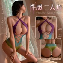 Mannyan Sexy Mermaid Bodysuit - Gradient Sheer Mesh Halter Corset Set with Adjustable Straps