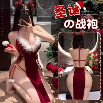 Mannyan New Year Lingerie Set - Sexy Velvet Deep V-Neck Robe Dress with Satin Ties, Retro Holiday Nightwear
