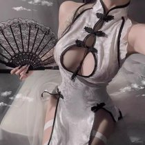 Meijia Ren Lingerie Set - Vintage Cheongsam Style Sheer Mesh Sexy Outfit, Pure & Tempting Costume