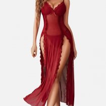 V-Neck Backless Lace Sleep Set for Women – Sexy Mesh Print Camisole & Matching Shorts