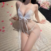 NightSigh NightSeduction Sexy Lace Sleepwear Set – Sheer Mesh Cami & Matching Briefs with Bow Detail