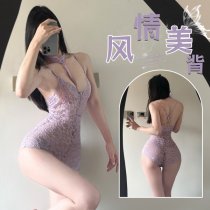 Peachy Lace Halter Deep V Sheer Lingerie Set - Sensual Cross-Back Erotic Bodysuit for Women