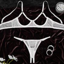 Pink Polka Dot Lingerie Set - Sexy Sheer Bra & Panty Three-Piece Valentine's Day Outfit