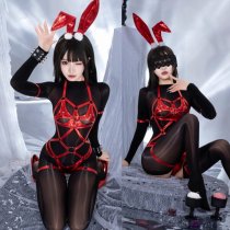 Plus Size Bunny Girl Latex-Style Bondage Set - Dark Fantasy Role Play Outfit with Adjustable Restraints