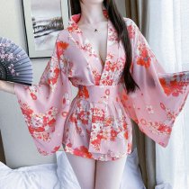 Plus Size Japanese Kimono Print Sexy Robe - Deep V Seductive Sleepwear & Lingerie for Women