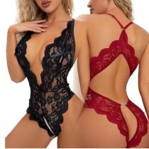Plus Size Lace Open-Crotch Bodysuit for Women – Sexy Backless Sheer Mesh Bodysuit, Wholesale Lingerie