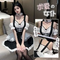 Plus Size Maid Costume Outfit - Sexy Lingerie Set with Apron, Seductive Bedroom Role Play Uniform for Women