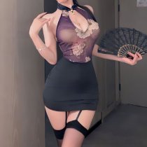Plus Size Seductive Chinese-Inspired Secretary Outfit - Red Qipao Mini Skirt, Bodycon Nightclub Costume