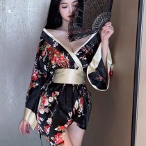 Plus Size Seductive Geisha Lingerie Set - Japanese Kimono-Inspired Low-Neck Erotic Costume for Women