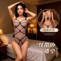 Pure & Alluring Lace Bodysuit for Women – Sheer Mesh Open-Crotch Sensual Nightclub Outfit, No-Remove Lingerie Set