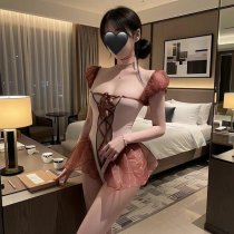Pure & Playful Lingerie Set - Cute Student-Style Open-Crotch Bodysuit with Hook Closure, No-Remove Sleepwear