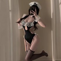 Pure & Seductive Lingerie Set - Busty-Free Lace Maid Costume Sleepwear Bodysuit for Women