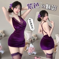 Purple Lace Bodysuit Skirt Set - Seductive No-Remove Lingerie Sleepwear Outfit