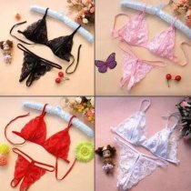 Qingran Lace Thong Bra Set - Sheer Open-Crotch Erotic Lingerie Two-Piece Outfit for Women