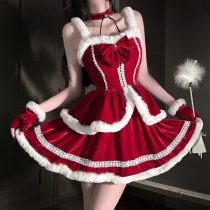 QingShe Sexy Lingerie Set - Japanese Korean Style Red Christmas Dress & Strap Top for New Year Party Outfit