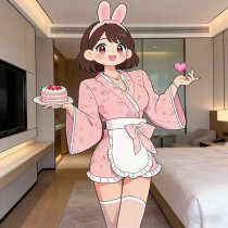 Rabbit-Themed Japanese Maid Costume Sleepwear Set – Cute & Alluring Kimono-Style Robe with Bow Dress