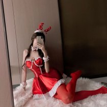 Red Bunny Girl Costume - Sexy Lingerie Dress for New Year & Christmas, No-Remove Seductive Outfit