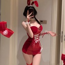 Red Rabbit Girl Costume Set - Sexy Christmas Lingerie & Pure Temptation Sleepwear Outfit for Women
