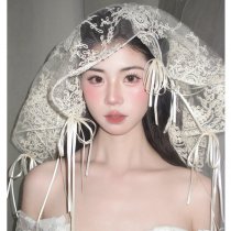 Retro Lace Bow Veil Headband for Brides - French Chic Wedding Hair Accessory for Photoshoots & Travel