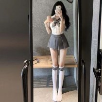Romantic Moonlit Blossom Couple Lingerie Set - Cute Japanese School Uniform Style Backless Jumpsuit for Women