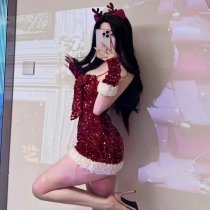 New Year & Christmas Costume Set - Velvet Sequin Lingerie Nightgown for Role Play & Festive Sexy Outfit S2
